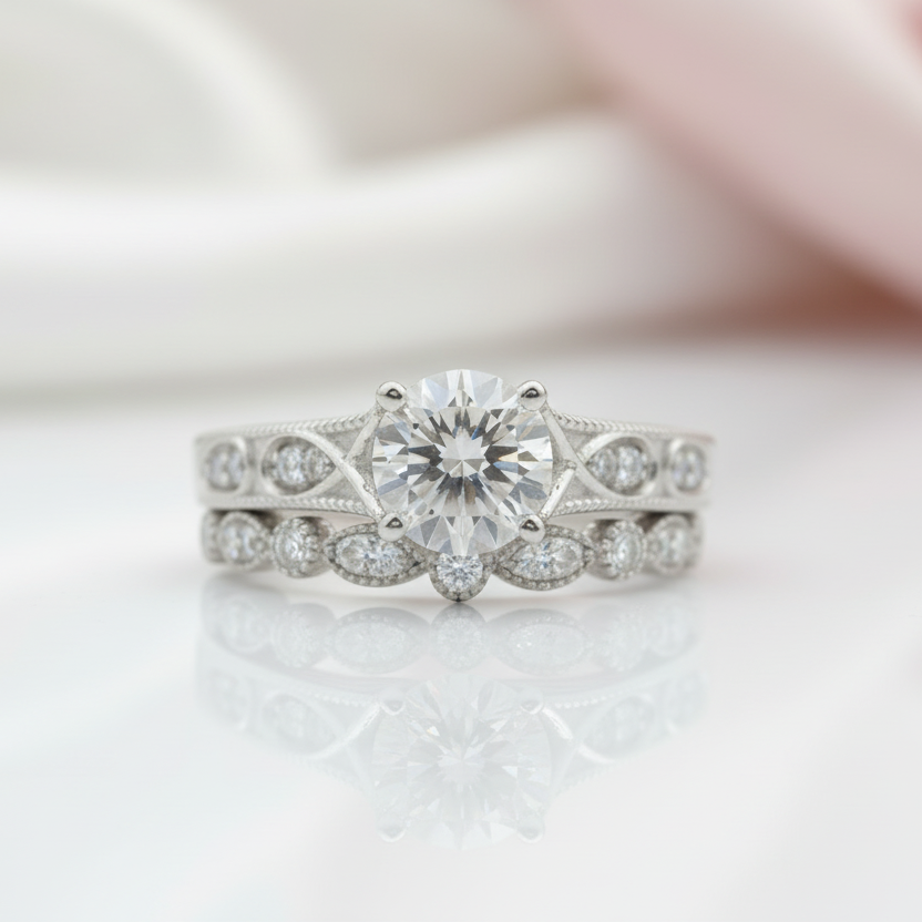 14k White Gold 1ct D Color Diamond Option Engagement Ring-Black Diamonds New York