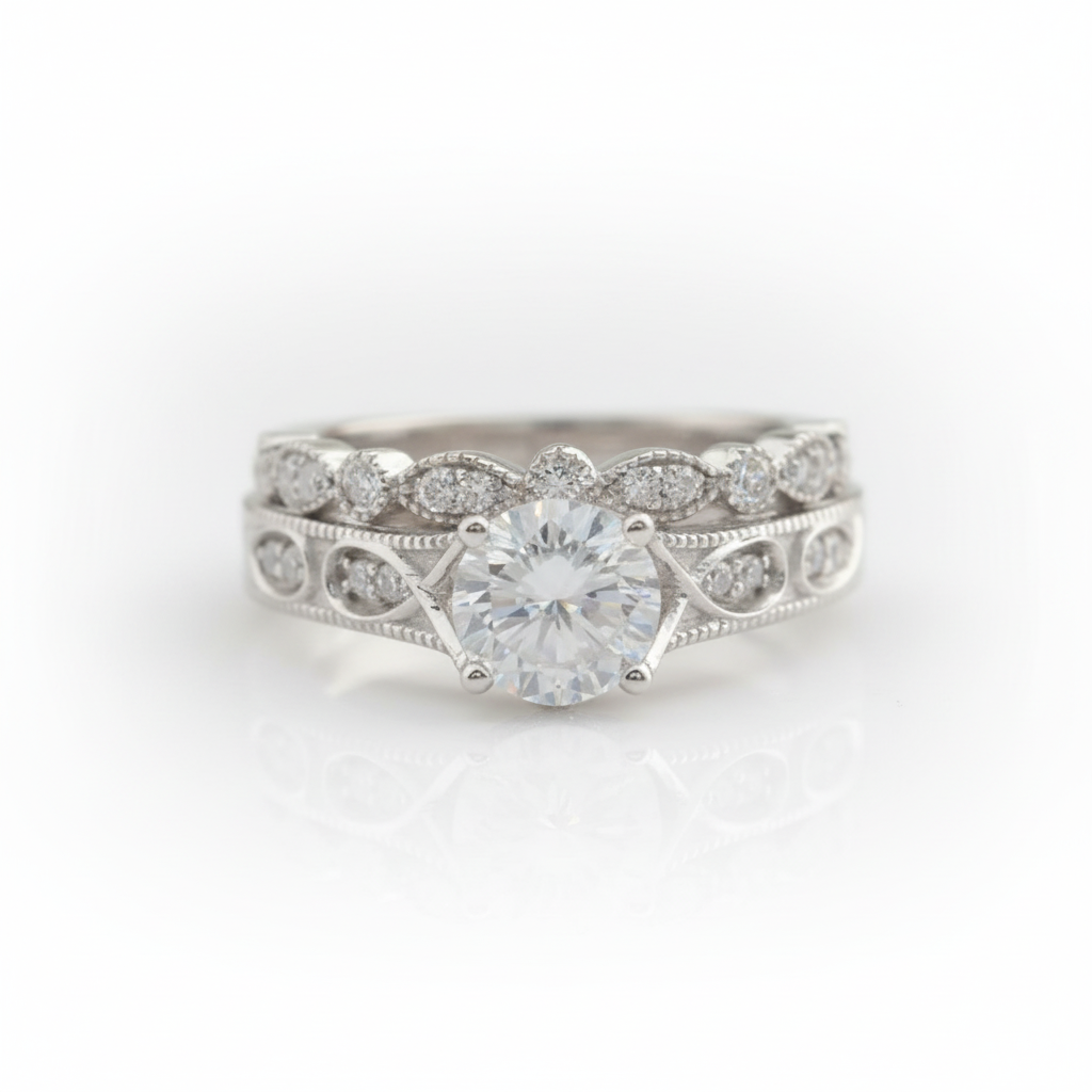 14k White Gold 1ct D Color Diamond Option Engagement Ring-Black Diamonds New York