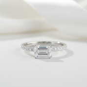 14k White Gold 1ct Emerald Cut Diamond Option Engagement Ring-Black Diamonds New York