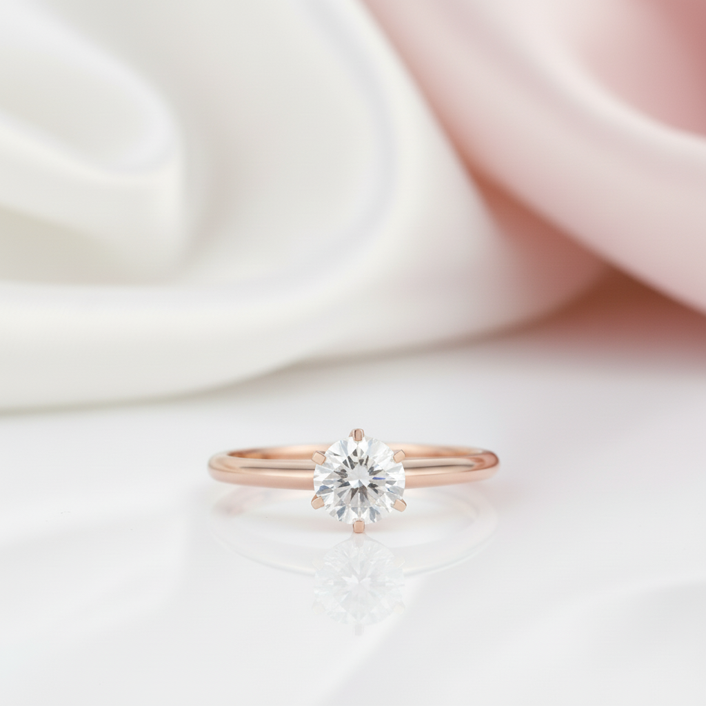 14k White Gold 1ct Diamond Option 6 Prong Solitaire Engagement Ring-Black Diamonds New York
