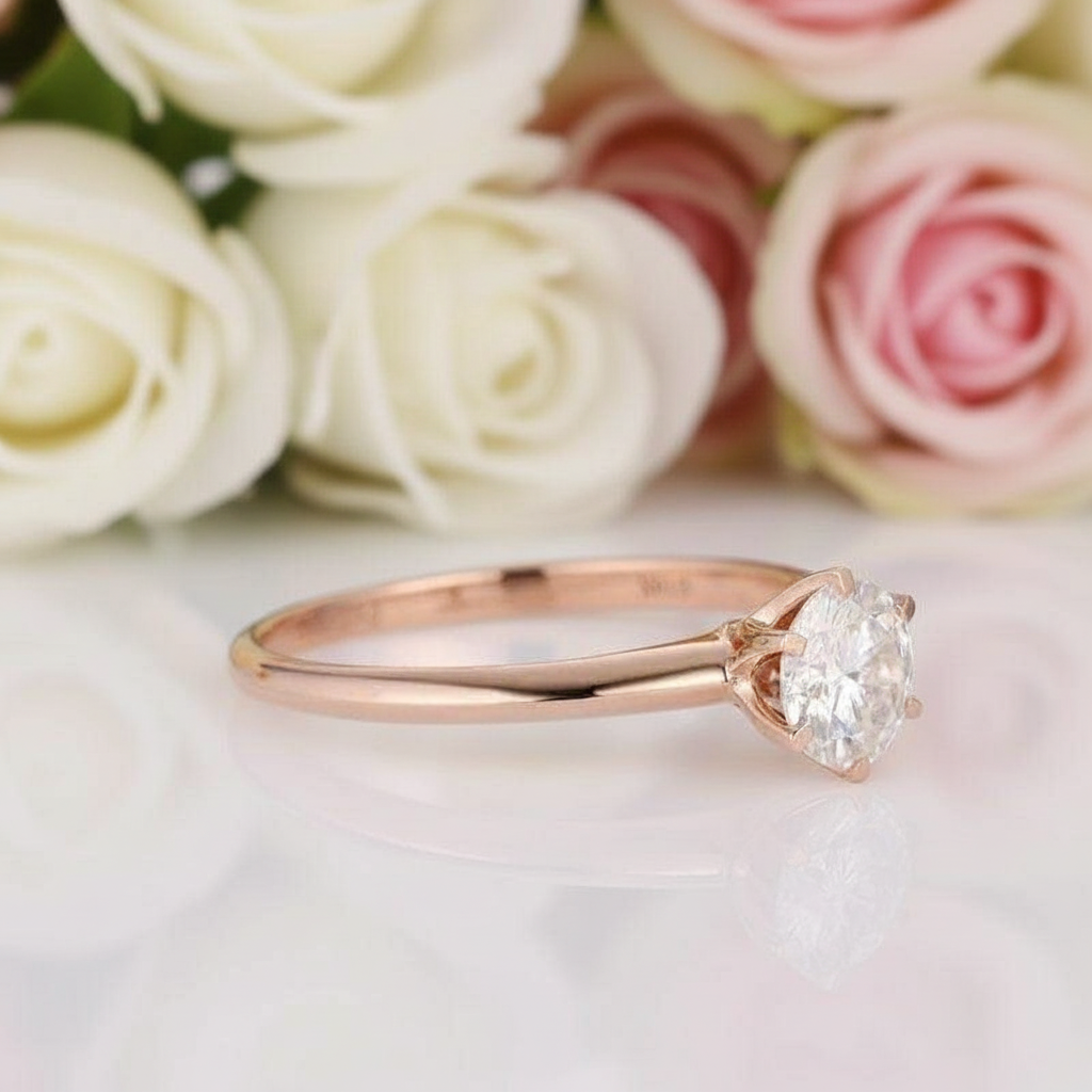 14k White Gold 1ct Diamond 6 Prong Solitaire Engagement Ring-Black Diamonds New York