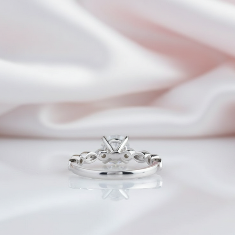 14k White Gold 1.0 Ct Diamond Option Antique Milgrain Engagement Ring-Black Diamonds New York
