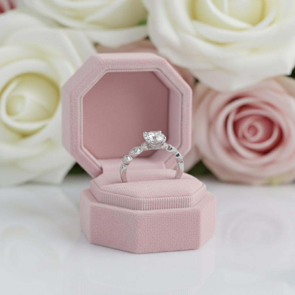 14k White Gold 1.0 Ct Diamond Antique Milgrain Engagement Ring-Black Diamonds New York