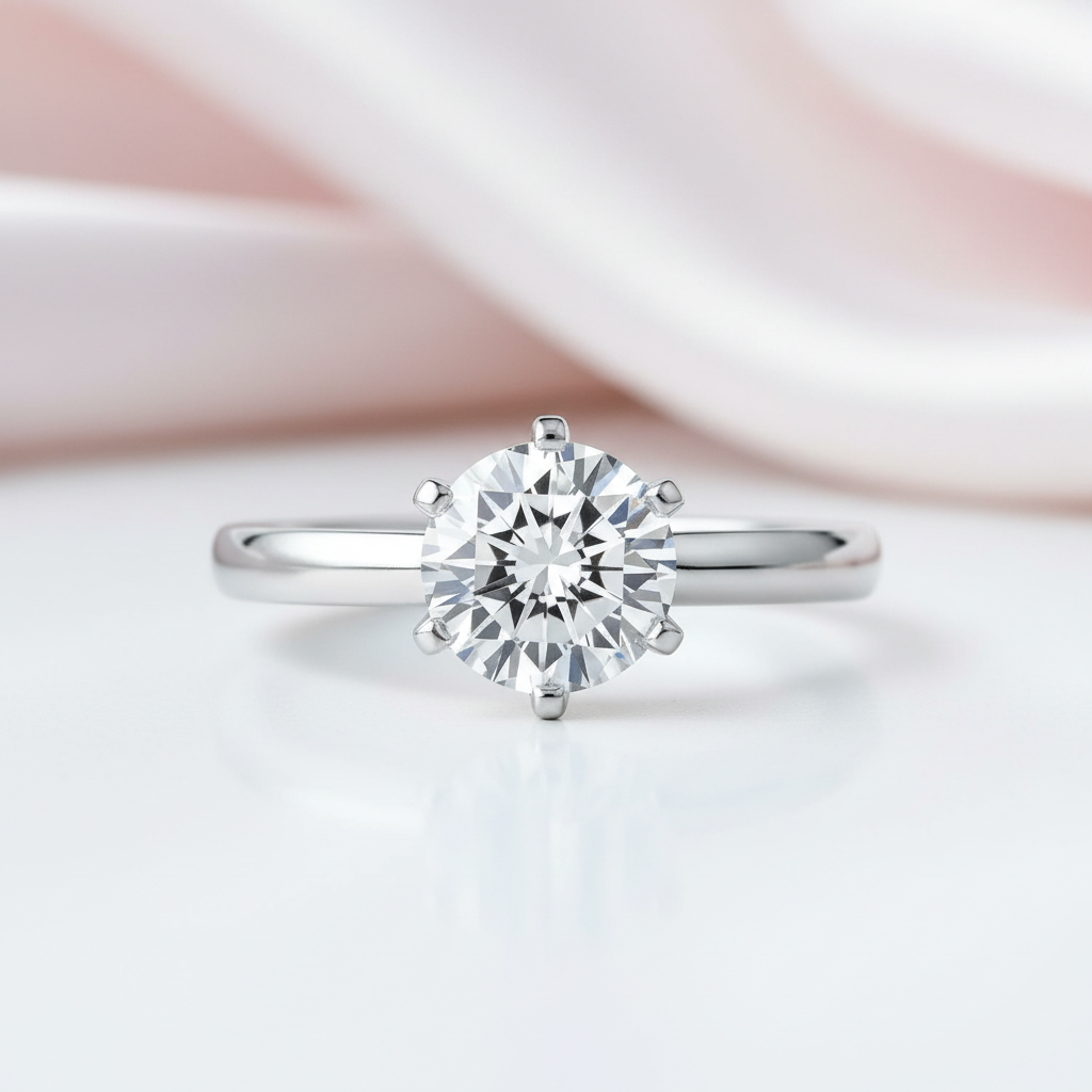 14k White Gold 1ct Diamond Option 6 Claws Engagement Ring-Black Diamonds New York