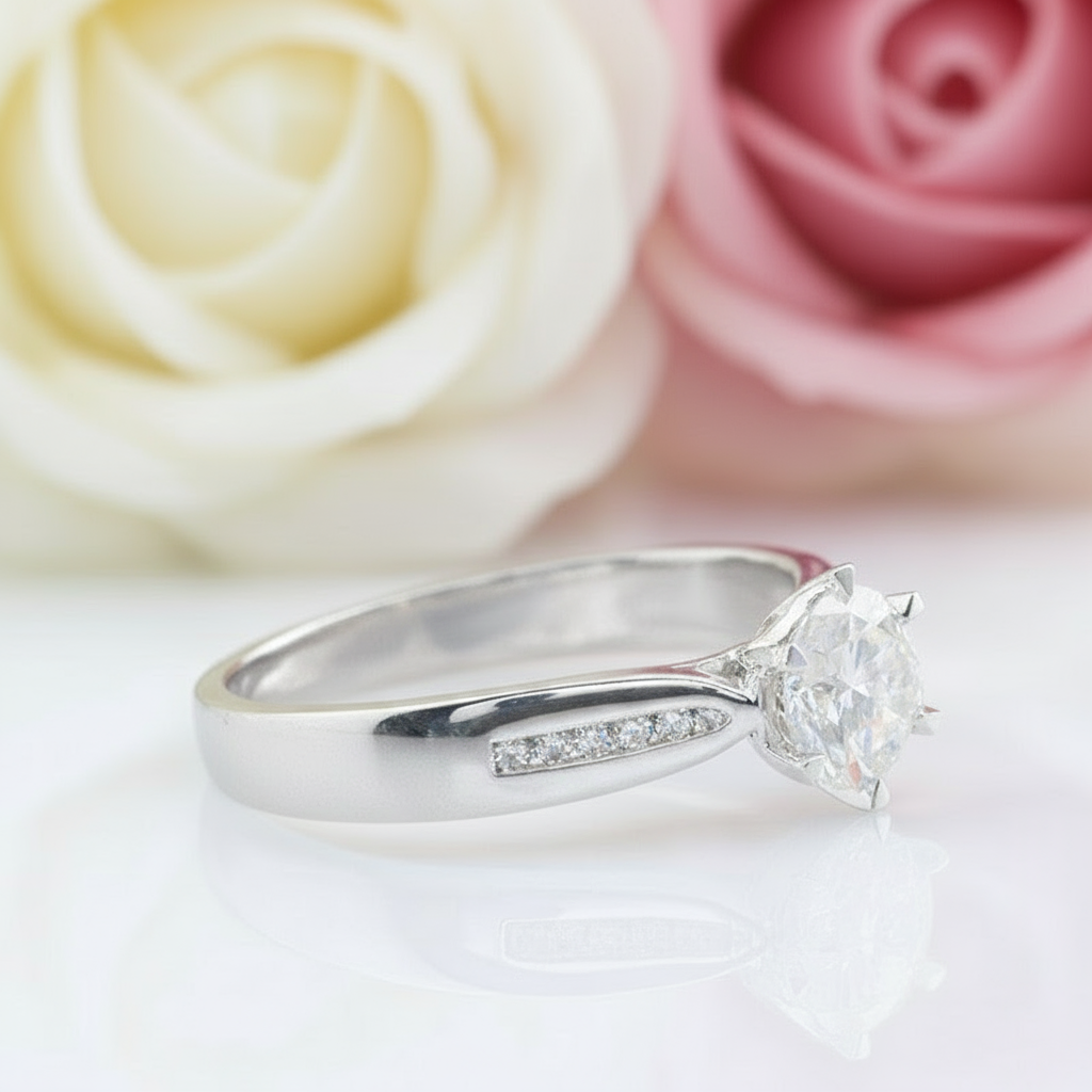 14k White Gold 1ct Diamond Engagement Ring-Black Diamonds New York