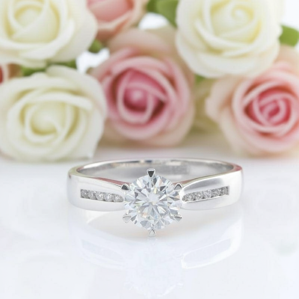 14k White Gold 1ct Diamond Engagement Ring-Black Diamonds New York