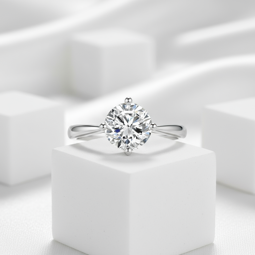 14k White Gold 1ct Diamond Solitaire Ring-Black Diamonds New York