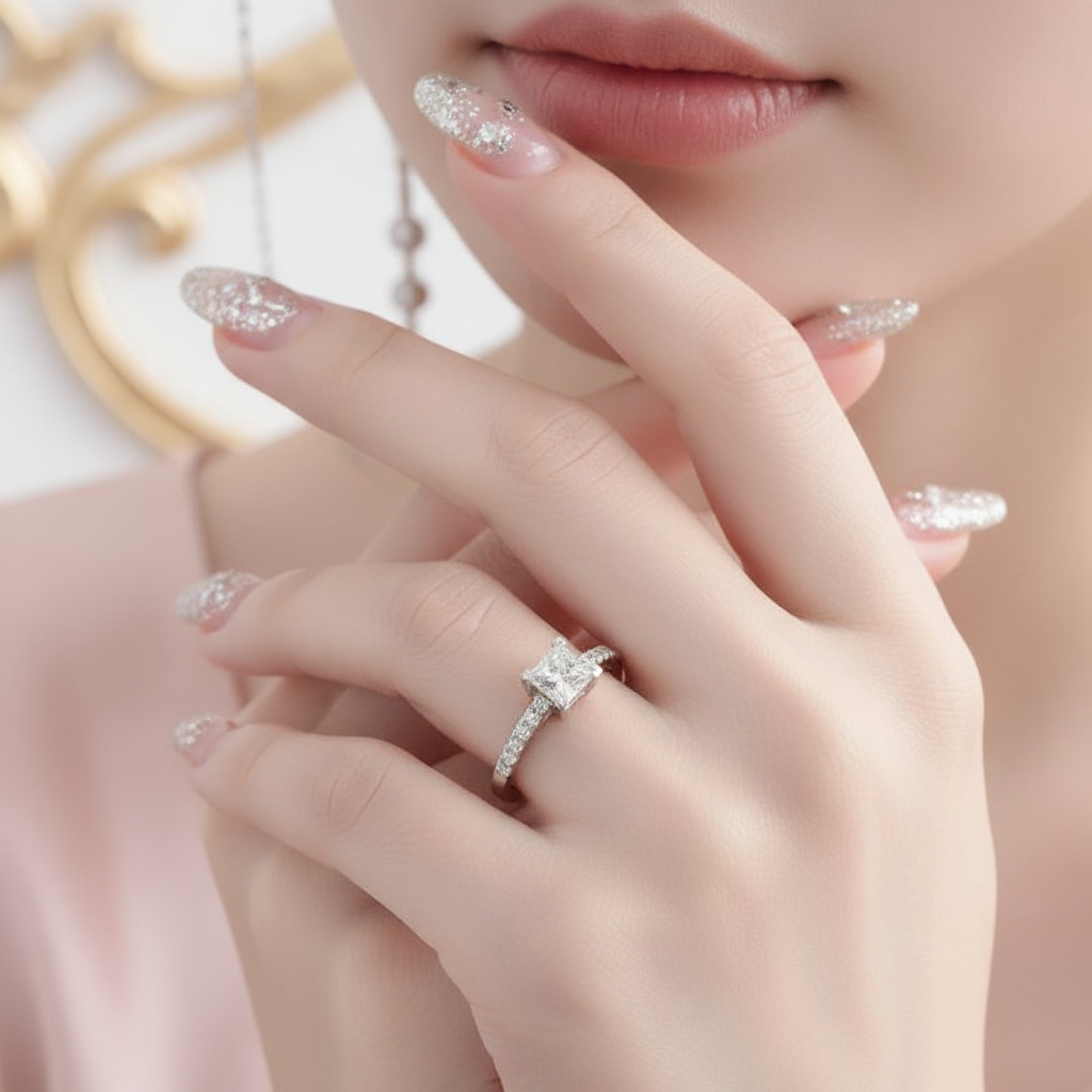 14k White Gold 1ct Princess Cut 5.5mm Diamond 4 Prong Engagement Ring-Black Diamonds New York