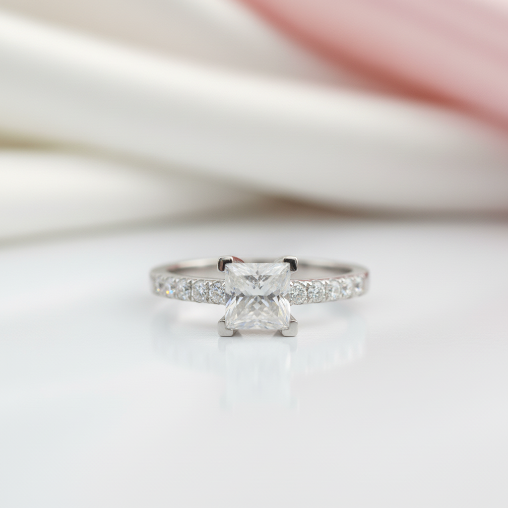 14k White Gold 1ct Princess Cut 5.5mm Diamond Option 4 Prong Engagement Ring-Black Diamonds New York