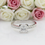 14k White Gold 1ct Princess Cut 5.5mm Diamond 4 Prong Engagement Ring-Black Diamonds New York