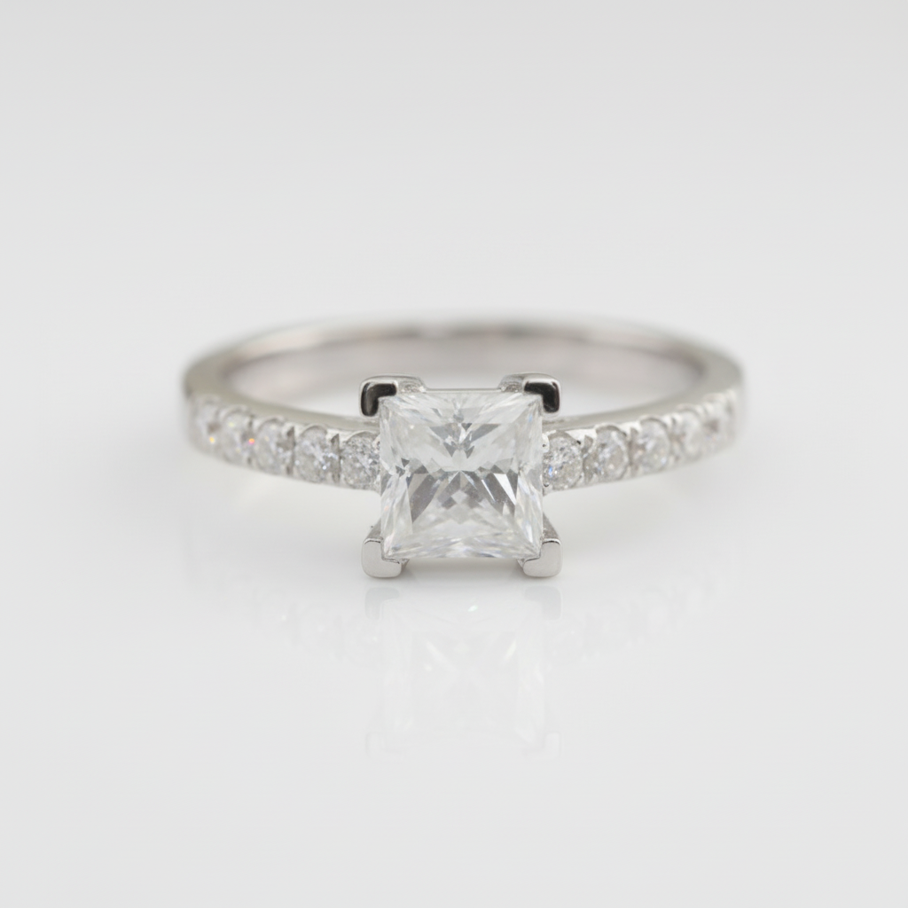 14k White Gold 1ct Princess Cut 5.5mm Diamond Option 4 Prong Engagement Ring-Black Diamonds New York