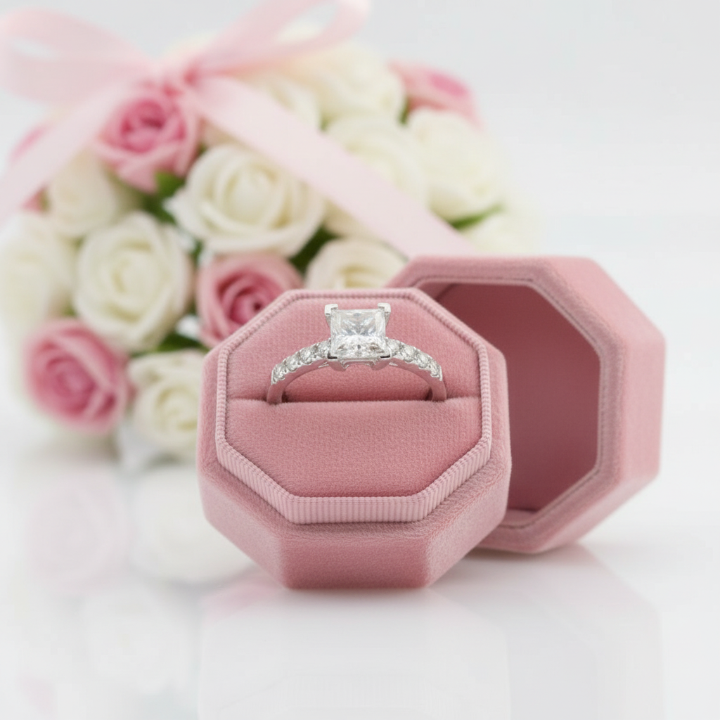 14k White Gold 1ct Princess Cut 5.5mm Diamond Option 4 Prong Engagement Ring-Black Diamonds New York
