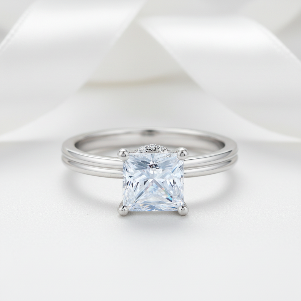 14k White Gold 1Ct Princess Cut Diamond Option Engagement Ring-Black Diamonds New York