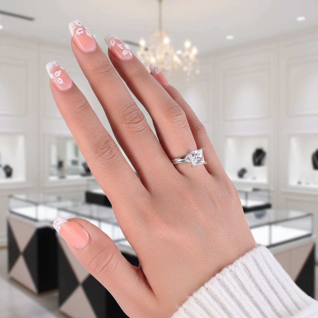 14k White Gold 1Ct Princess Cut Diamond Option Engagement Ring-Black Diamonds New York