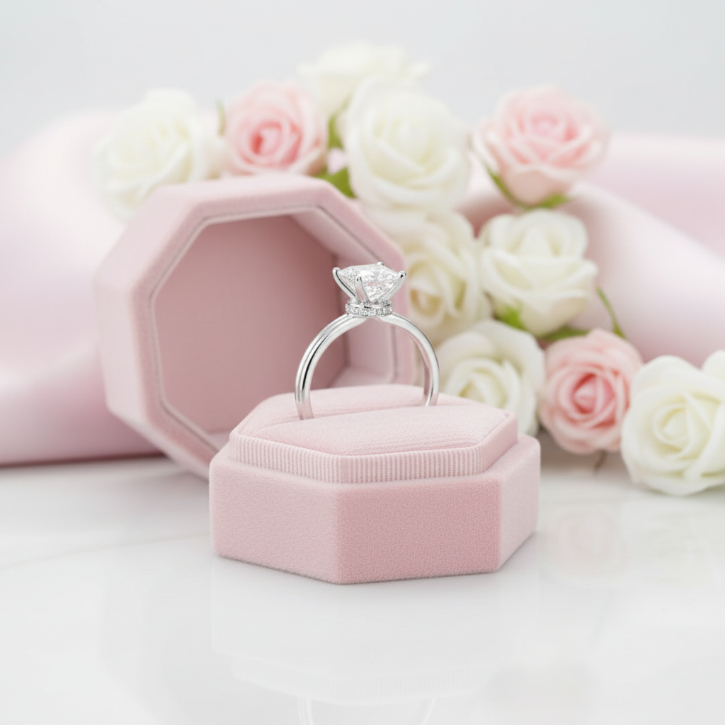 14k White Gold 1Ct Princess Cut Diamond Option Engagement Ring-Black Diamonds New York