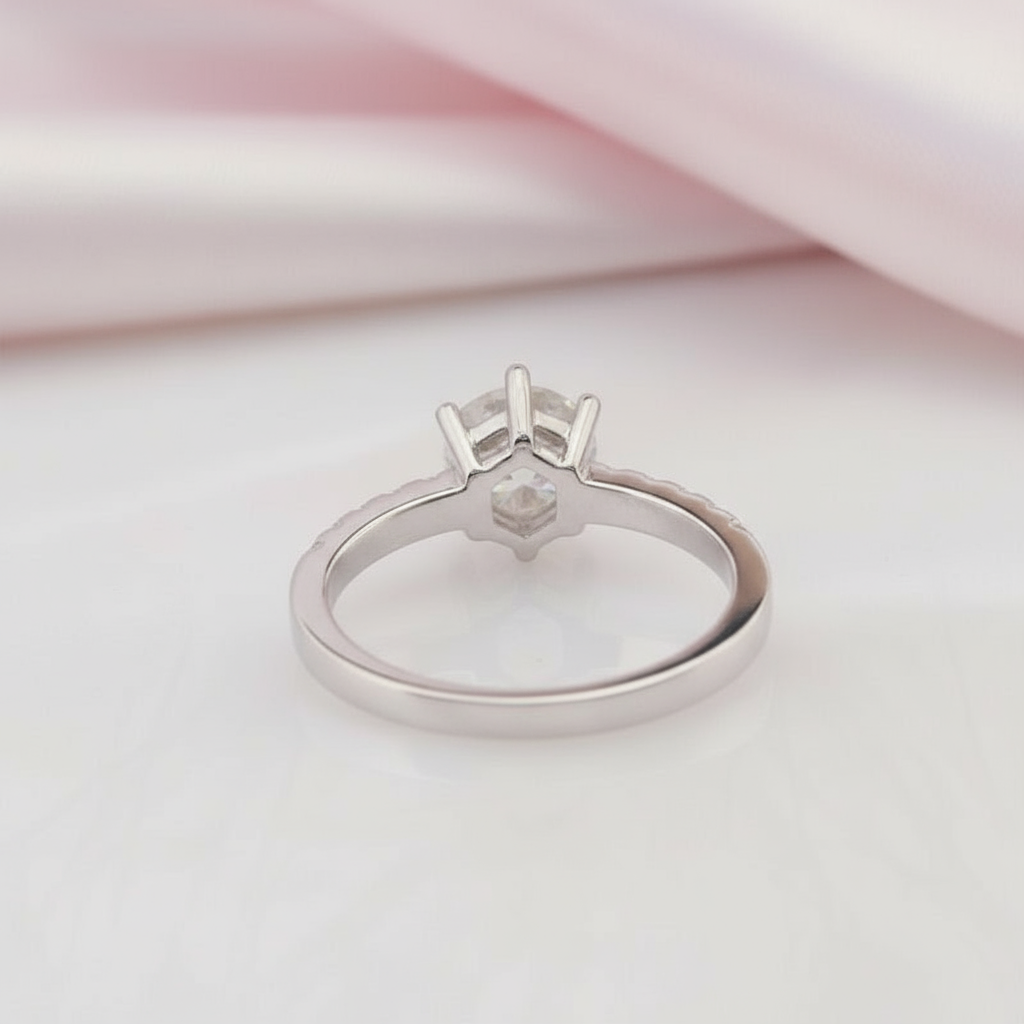 14k White Gold 1.0 Ct Round Cut Diamond Classic 6 Prong Engagement Ring-Black Diamonds New York