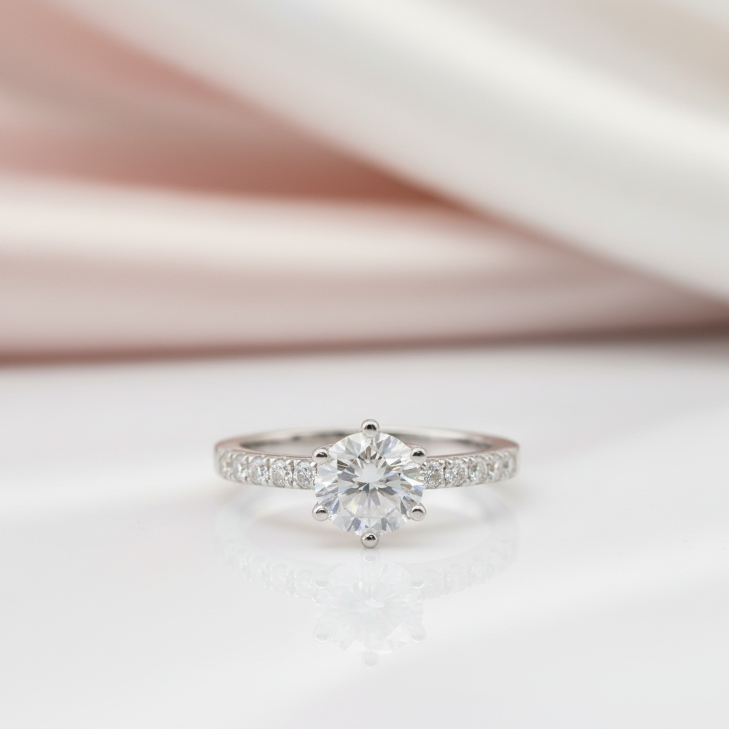 14k White Gold 1.0 Ct Round Cut Diamond Option Classic 6 Prong Engagement Ring-Black Diamonds New York