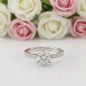 14k White Gold 1.0 Ct Round Cut Diamond Classic 6 Prong Engagement Ring-Black Diamonds New York