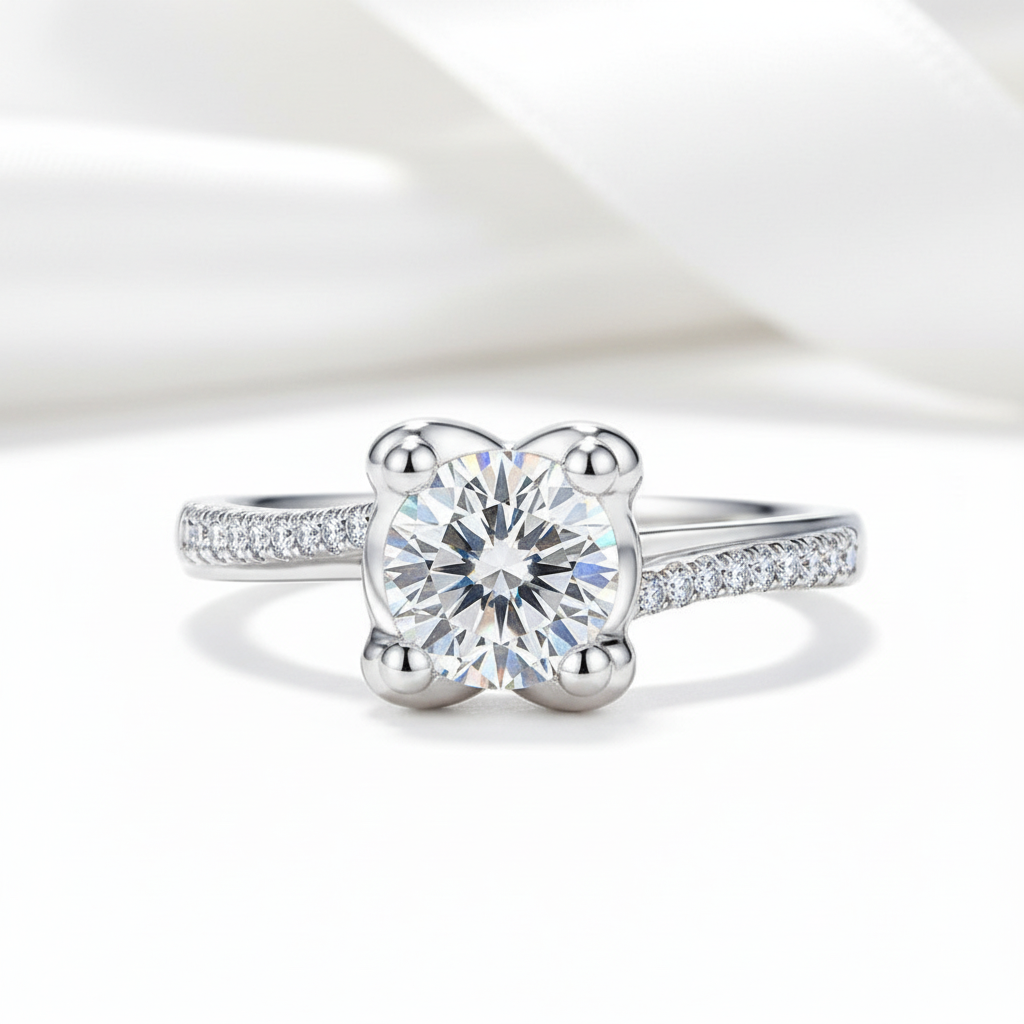 14k White Gold 1ct Round Diamond Option Ring-Black Diamonds New York