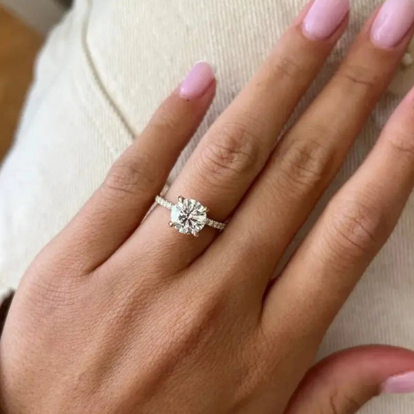 14k White Gold 2.0 Ct Hidden Halo Engagement Ring-Black Diamonds New York