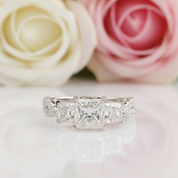 14k White Gold 2.1 Ct 3 Stone Princess Cut Diamond Engagement Ring-Black Diamonds New York