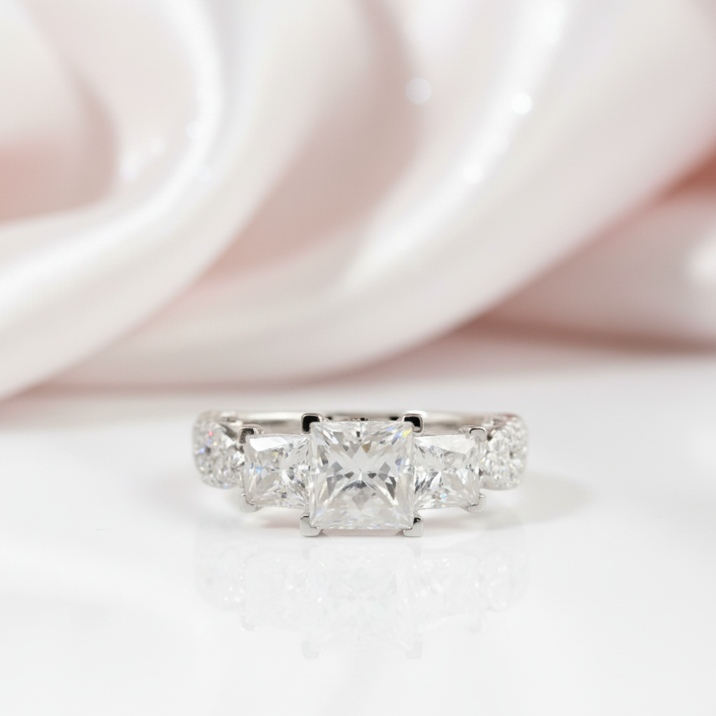 14k White Gold 2.1 Ct 3 Stone Princess Cut Diamond Option Engagement Ring-Black Diamonds New York
