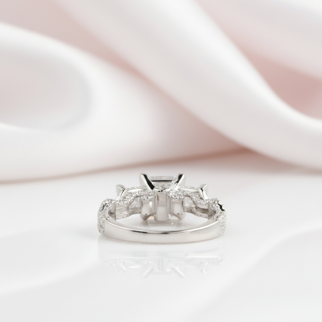 14k White Gold 2.1 Ct 3 Stone Princess Cut Diamond Option Engagement Ring-Black Diamonds New York