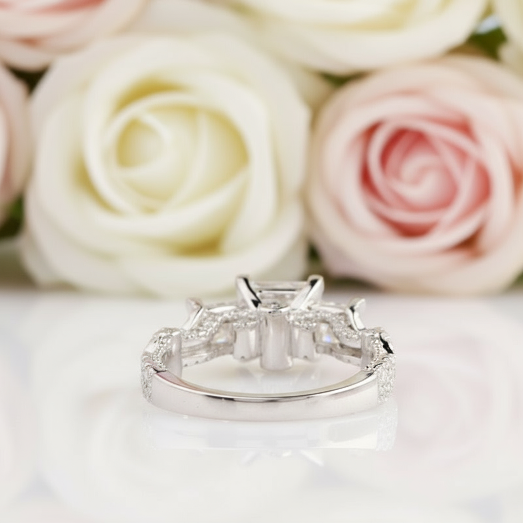 14k White Gold 2.1 Ct 3 Stone Princess Cut Diamond Engagement Ring-Black Diamonds New York