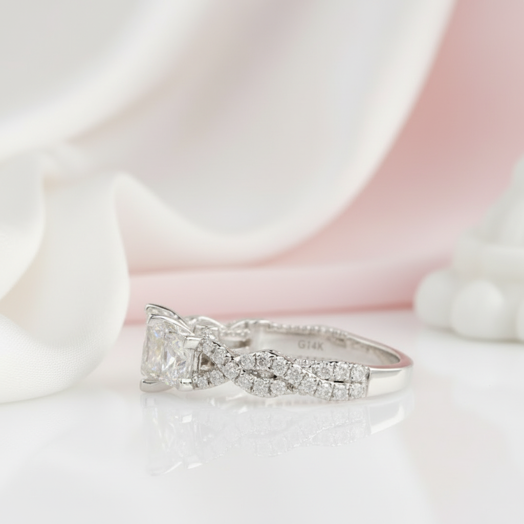 14k White Gold 2.1 Ct 3 Stone Princess Cut Diamond Option Engagement Ring-Black Diamonds New York