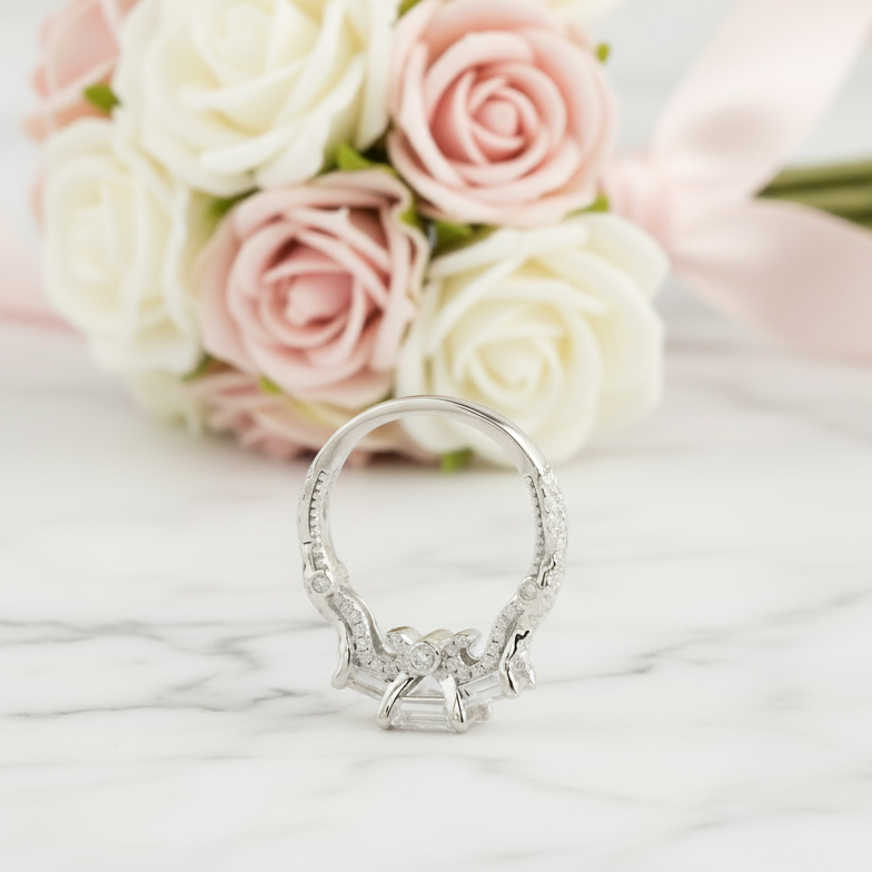 14k White Gold 2.1 Ct 3 Stone Princess Cut Diamond Option Engagement Ring-Black Diamonds New York