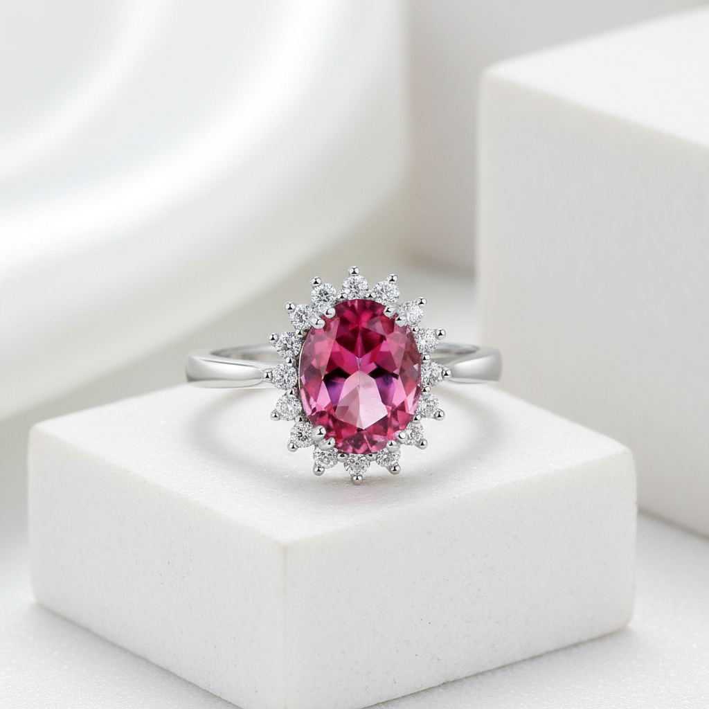 14K White Gold 2.8ct Pink Topaz 0.35ct Natural Diamond Ring-Black Diamonds New York