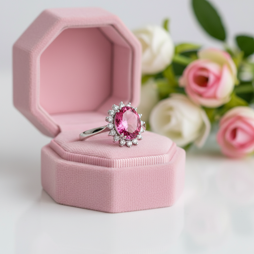 14K White Gold 2.8ct Pink Topaz 0.35ct Natural Diamond Option Ring-Black Diamonds New York