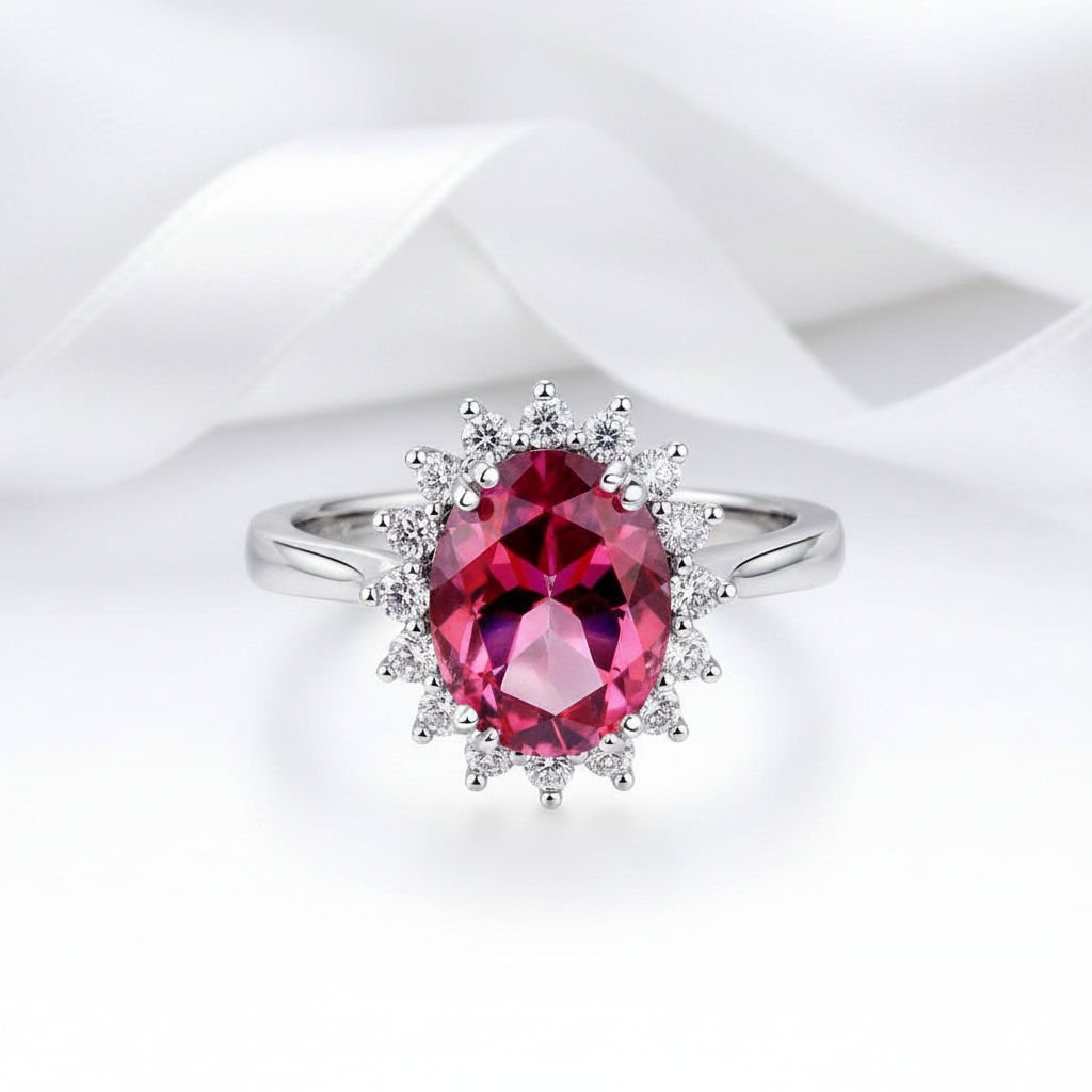 14K White Gold 2.8ct Pink Topaz 0.35ct Natural Diamond Option Ring-Black Diamonds New York
