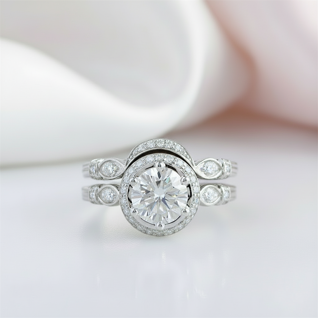 14K White Gold 2CT 8mm Diamond Option Engagement Ring Set-Black Diamonds New York
