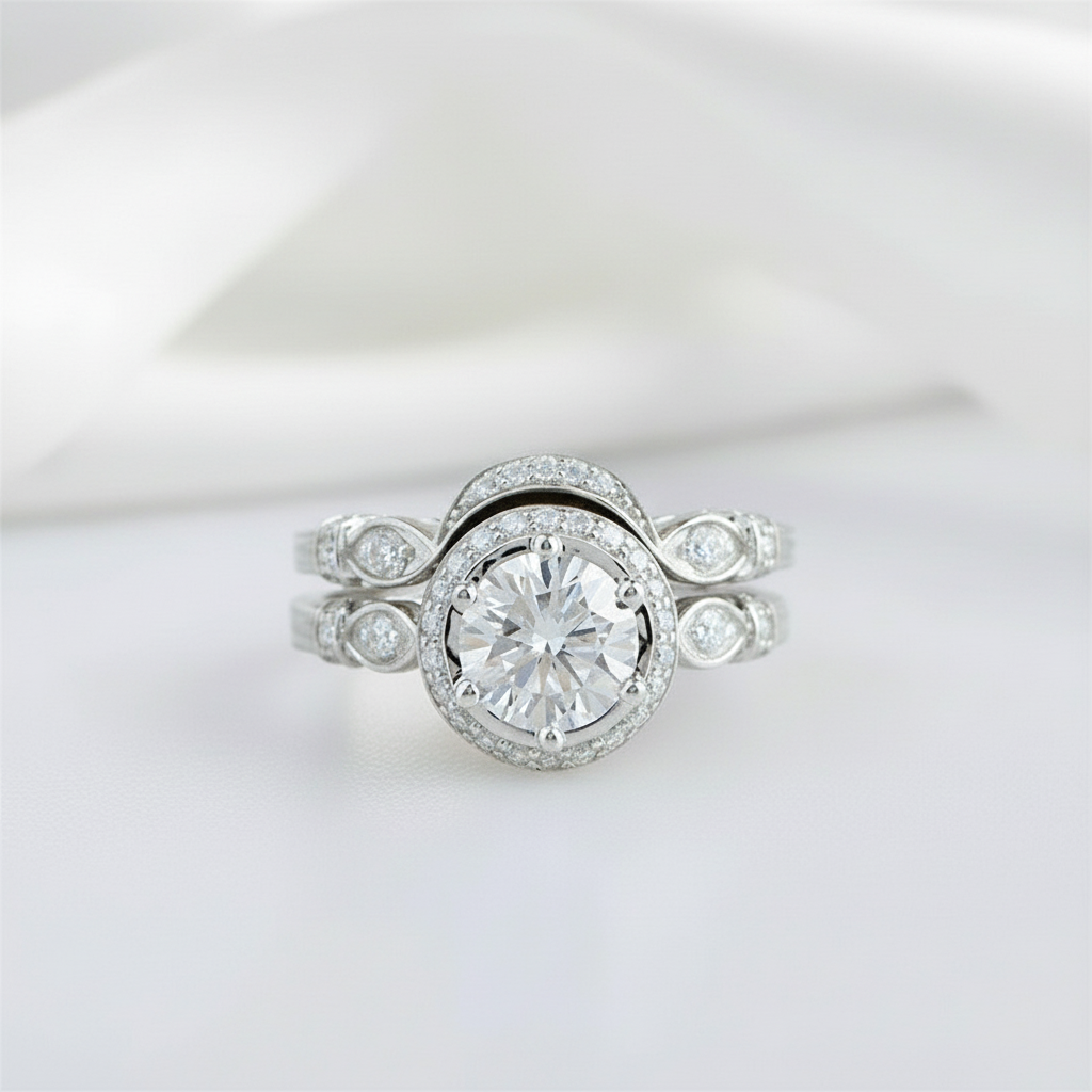 14K White Gold 2CT 8mm Diamond Engagement Ring Set-Black Diamonds New York