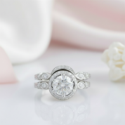 14K White Gold 2CT 8mm Diamond Engagement Ring Set-Black Diamonds New York