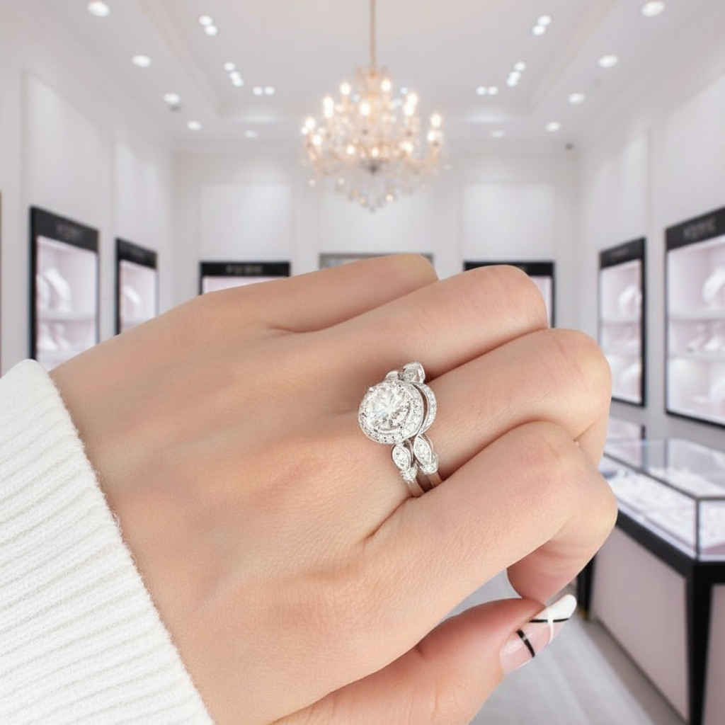 14K White Gold 2CT 8mm Diamond Engagement Ring Set-Black Diamonds New York