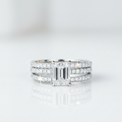 14k White Gold 2.0 Ct Emerald Cut Diamond Option Hidden Halo Engagement Ring Set-Black Diamonds New York