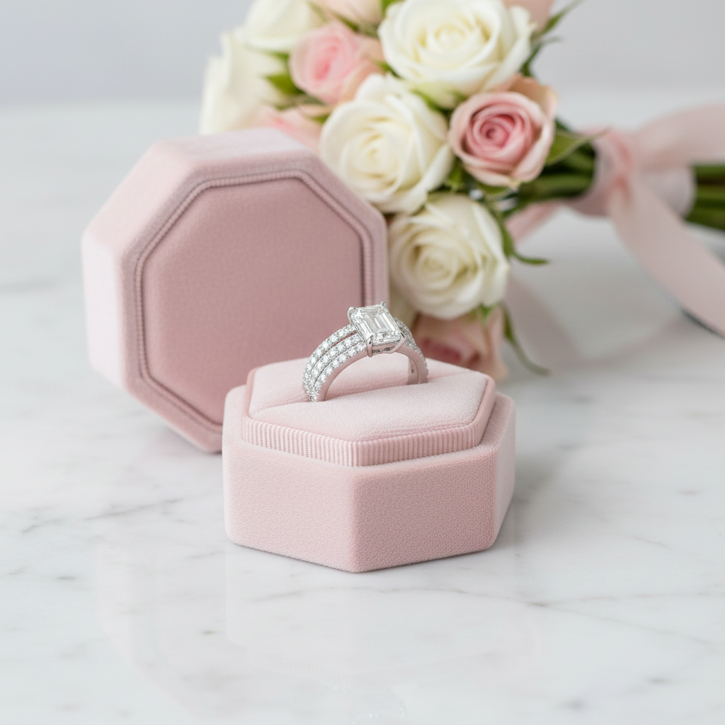 14k White Gold 2.0 Ct Emerald Cut Diamond Option Hidden Halo Engagement Ring Set-Black Diamonds New York