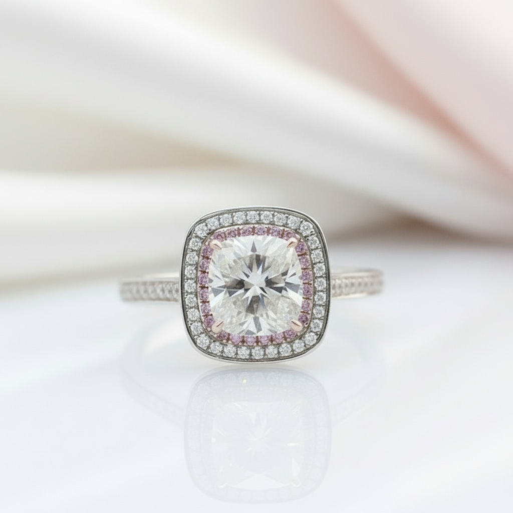 14k White Gold 2ct Diamond Option Double Halo Engagement Ring-Black Diamonds New York