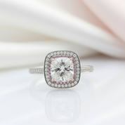 14k White Gold 2ct Diamond Double Halo Engagement Ring-Black Diamonds New York