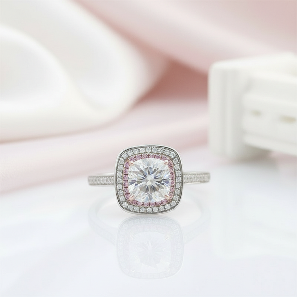 14k White Gold 2ct Diamond Double Halo Engagement Ring-Black Diamonds New York