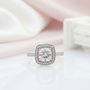 14k White Gold 2ct Diamond Double Halo Engagement Ring-Black Diamonds New York