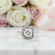 14k White Gold 2ct Diamond Double Halo Engagement Ring-Black Diamonds New York