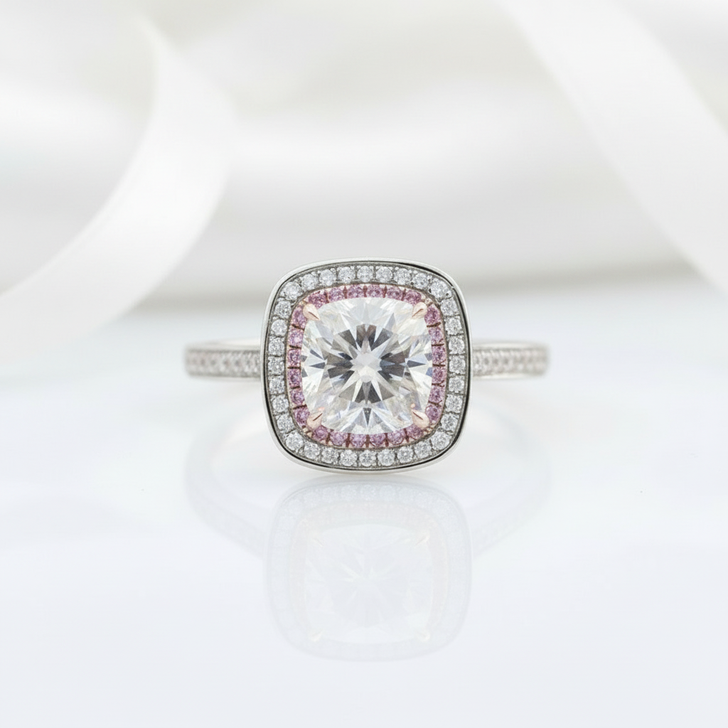 14k White Gold 2ct Diamond Double Halo Engagement Ring-Black Diamonds New York