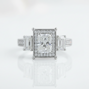 14k White Gold 2.0 Ct Radiant Cut Diamond Option 3 Stone Halo Engagement Ring-Black Diamonds New York