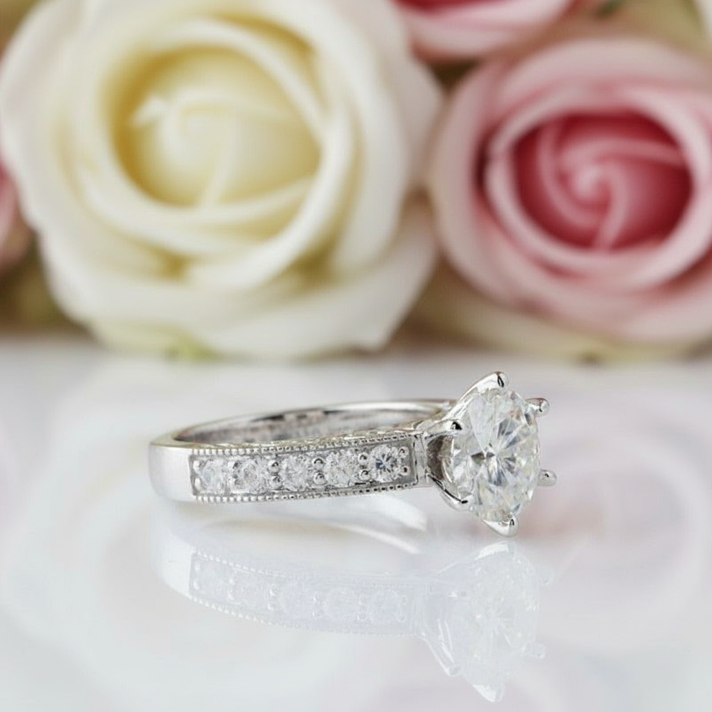 14k White Gold 2.0 Ct Round Cut Diamond Engagement Ring-Black Diamonds New York