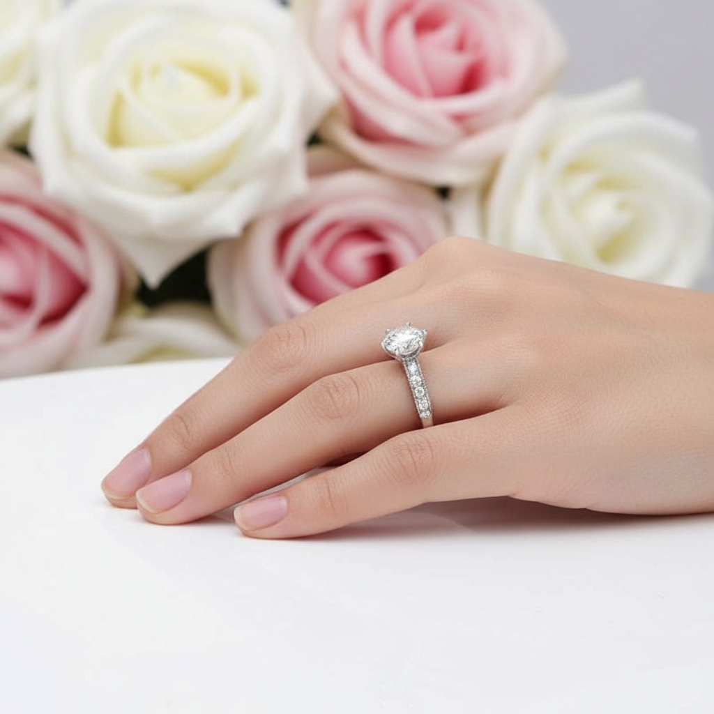 14k White Gold 2.0 Ct Round Cut Diamond Engagement Ring-Black Diamonds New York