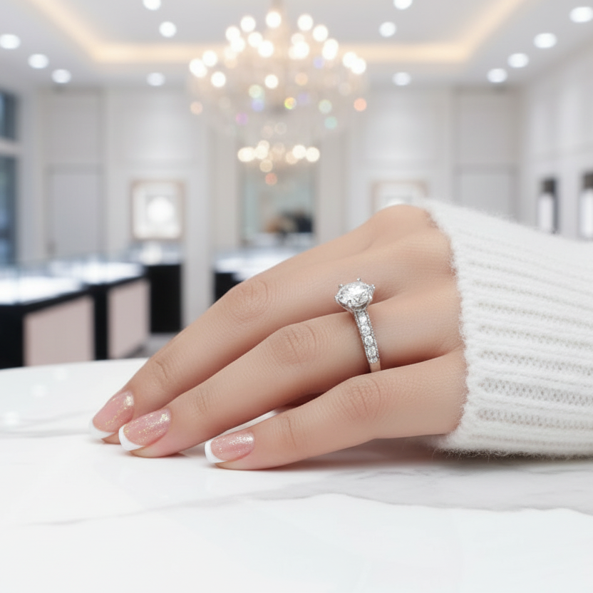14k White Gold 2.0 Ct Round Cut Diamond Option Engagement Ring-Black Diamonds New York