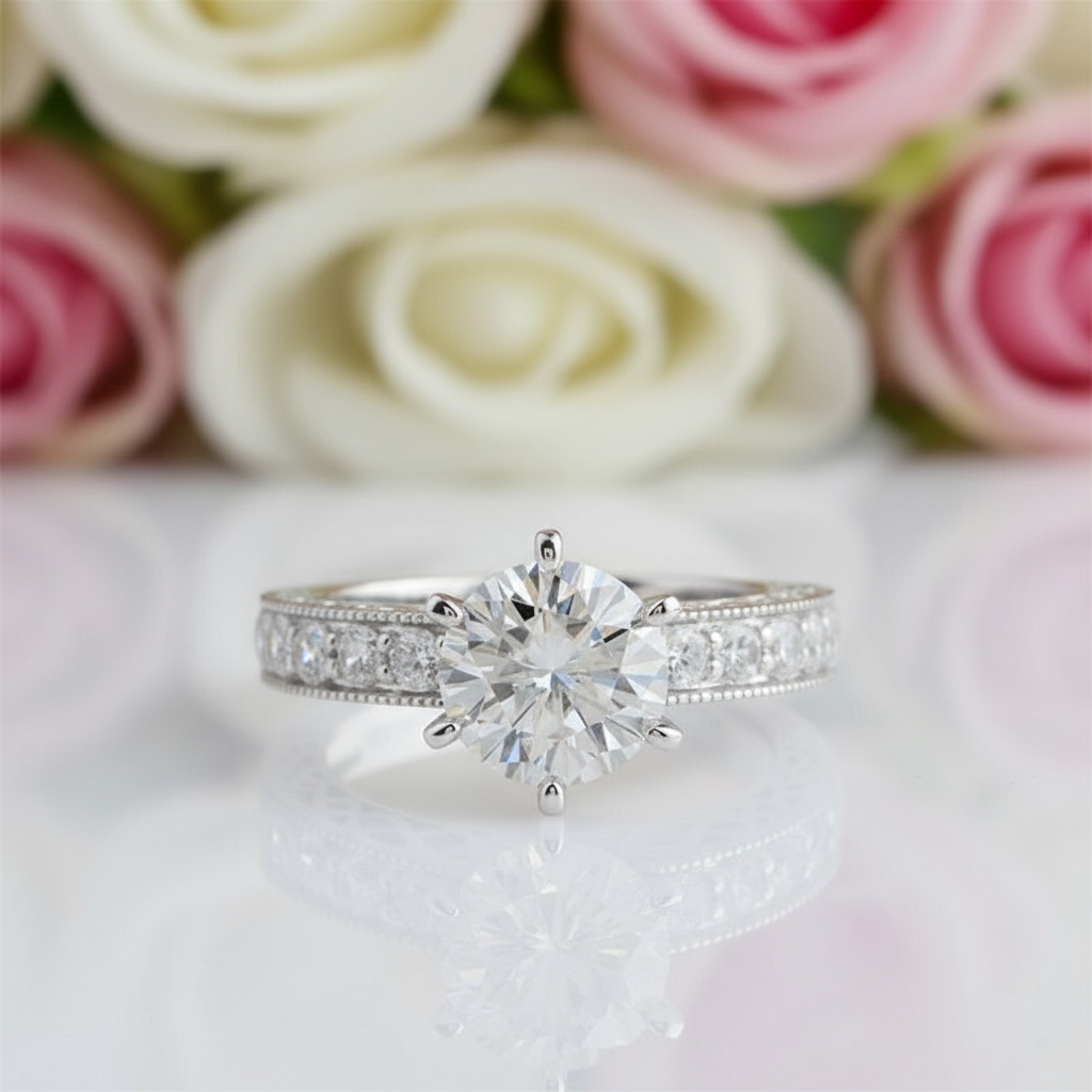 14k White Gold 2.0 Ct Round Cut Diamond Engagement Ring-Black Diamonds New York